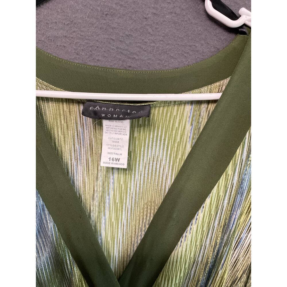 Green Patterned V-Neck Dress with Waist Tie - Picture 2 of 7